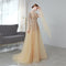Vestido de Noche Largo Dorado Premium con Mangas Volantes
