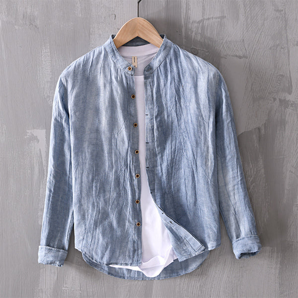 Cardigan de Lino para Hombre con Cuello Mao de Manga Larga