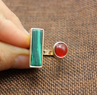 Anillo con Incrustación de Malaquita Natural en Cuadrado - Image 8