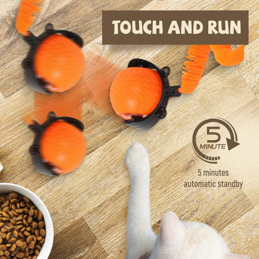 Interactive blue pet ball toy with a fuzzy worm attachment, captivating a brown dog and a tabby cat. - Image 7