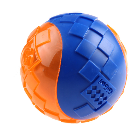 Two-tone blue and orange chewable rubber ball with textured surface for pets, 5cm in size. - Image 6