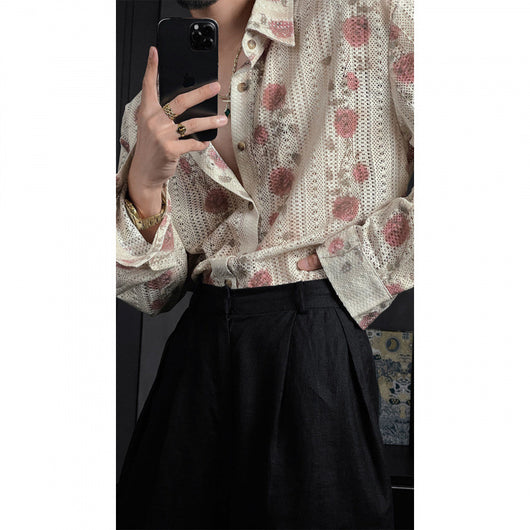 Camisa Manga Larga Floral Calada para Hombre - Image 4