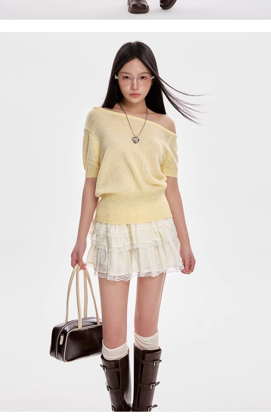 Blusa Tejida Escote Frío Manga Corta para Mujer - Image 12