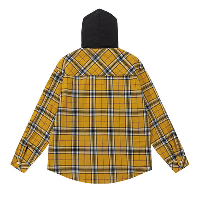 Camisa de Cuadros Colorblock Estilo Europeo Americana con Capucha - Image 2