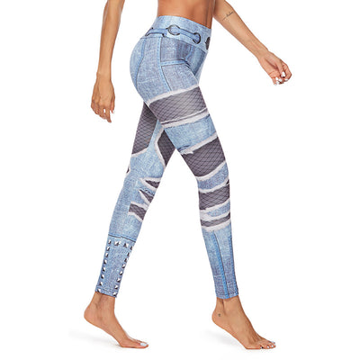 Pantalones de Yoga Denim Rotos con Levantamiento de Cadera - Image 10