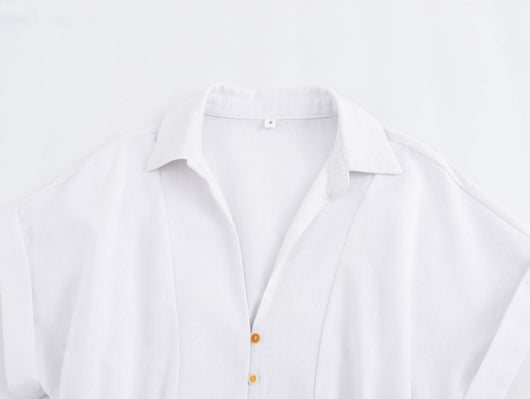 Vestido Camisero Midi de Lino Mezclado - Diseño Suelto y Versátil para Mujer - Image 15