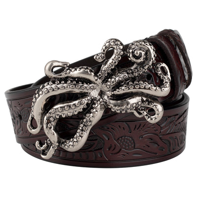 Cinturón de Cuero Grabado con Hebilla Ajustable - Diseño Moderno y Versátil - Image 5