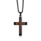 Colar Pendente Crucifixo de Aço Titânio com Flores e Madeira - Somente o Pendente Preto