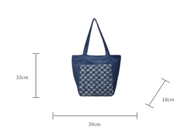 Bolsa Tote de Mezclilla Lavada con Patrón Escocés y Gran Capacidad - Image 9