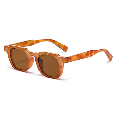 Black square-frame sunglasses with bright yellow lenses and small silver studs on the front corners. - Image 16