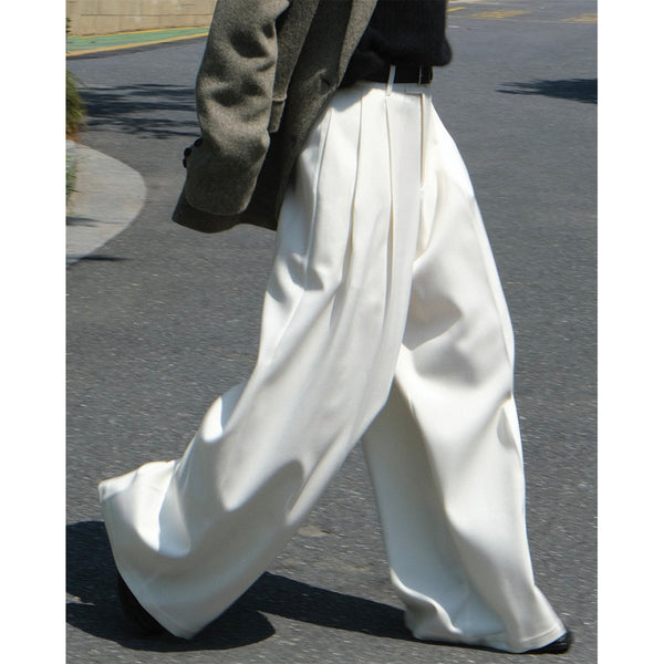 Pantalón de Traje Mujer con Pliegues 3D y Corte Holgado Elegante