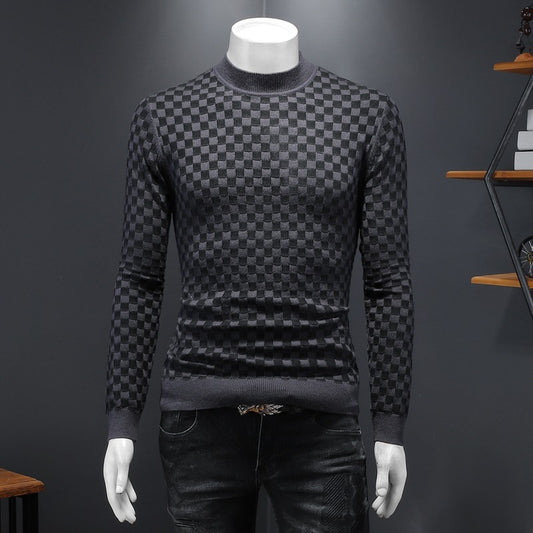 Suéter de Lana a Cuadros Talla Grande con Cuello Tortuga Medio - Image 2