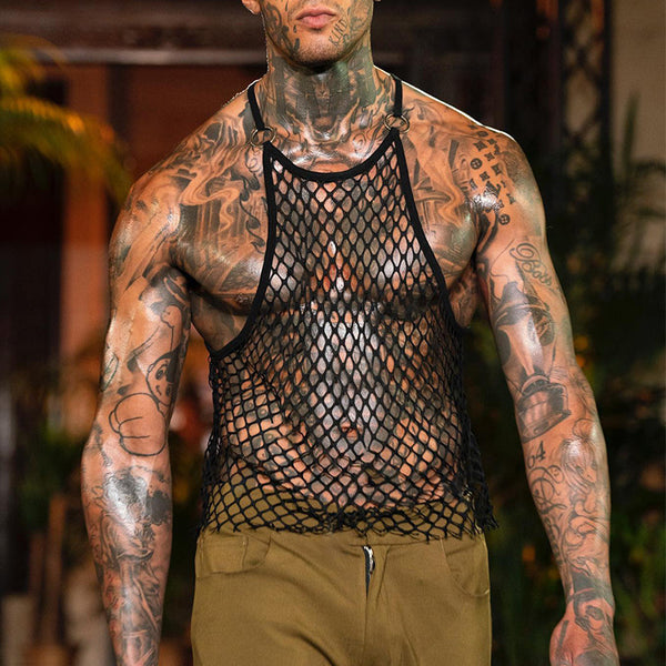 Chaleco de Malla Transparente Estilo Europeo y Americano para Hombre