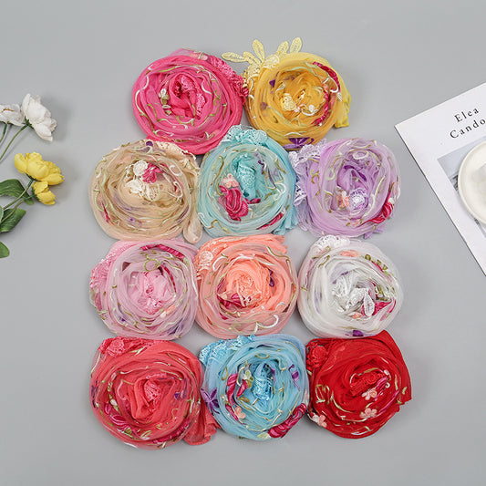 Pañuelo Floral Doble Capa con Bordado y Flecos para Mujer - Image 2
