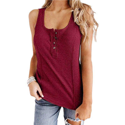 Chaleco Camiseta Mujer Sin Mangas Botones Colores Sólidos - Estilo Europeo - Image 6