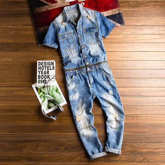 Overol Vaquero Retro para Hombre con Detalles Rotos y Lavado Vintage - Image 8