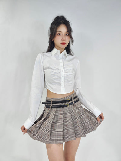 Blusa Blanca Plisada Ajustada para Mujer - Image 5