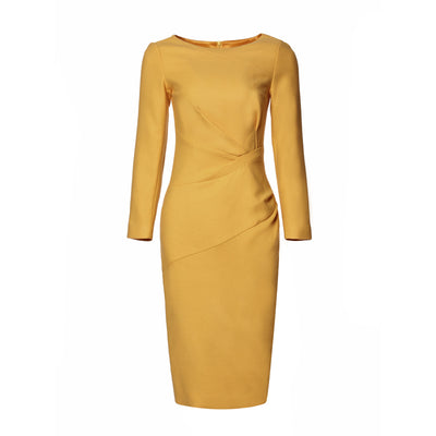 Vestido Ejecutivo Amarillo con Cintura Definida - Image 2