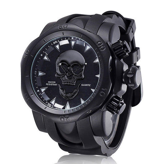 Reloj de Hombre Calavera Diseño Atrevido Esfera Grande Correa de Silicona Cuarzo - Image 3