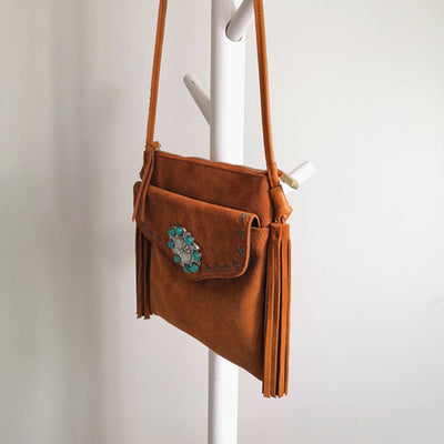 Bolso Bandolera Vintage con Fleece y Flecos Florales - Image 4