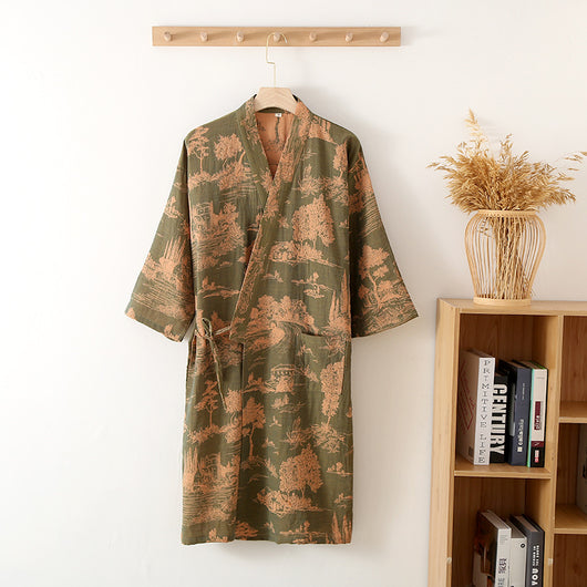 Bata Kimono Larga de Gasa de Algodón para Hombre - Image 10