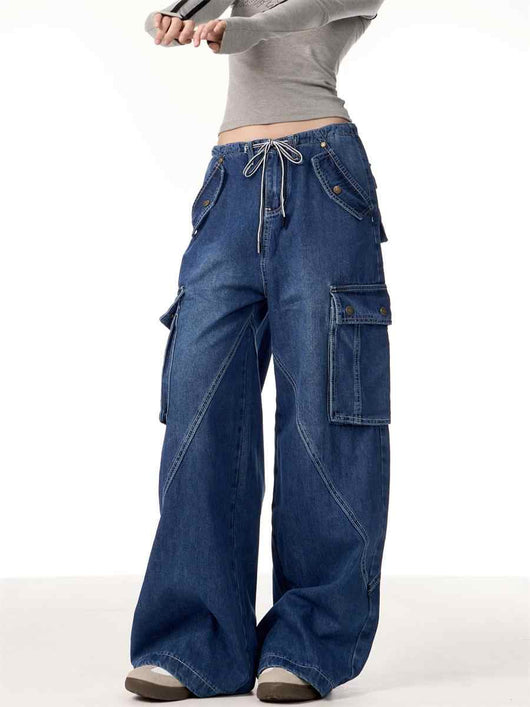 Pantalones Cargo Retro Mujer Cintura Alta Bolsillos Múltiples Corte Recto - Image 4