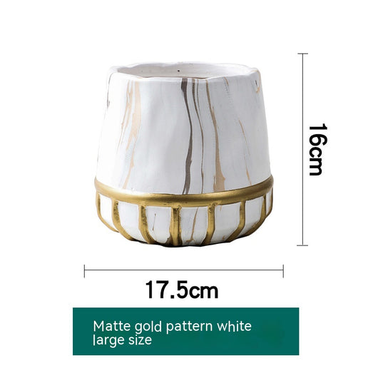 Maceta de Cerámica Dorada con Efecto Mármol - Decoración Premium para el Hogar - Image 8