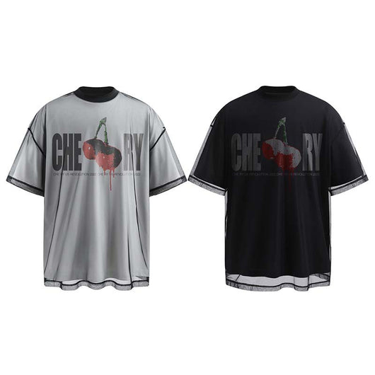 Camiseta Hombre Estampado Cereza Diseño Letras - Doble Capa Manga Corta - Image 25