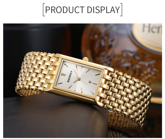 Reloj de Cuarzo Rectangular Dorado Ultrafino para Hombre - Image 19
