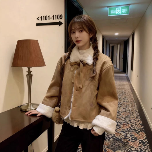Abrigo Corto de Lana de Cordero Engrosada con Algodón - Image 3