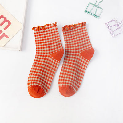 Calcetines Mujer Estilo Británico Japonés con Encaje y Cuadros - Image 14