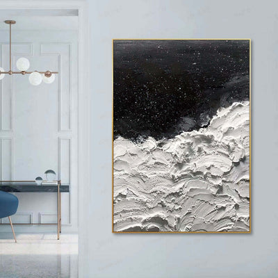 Cuadro Abstracto al Óleo Océano de Estrellas - Arte Moderno en Blanco y Negro para Decoración del Hogar - Image 11