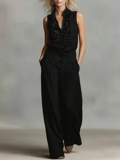 Conjunto Elegante de Lino: Blusa sin Mangas y Pantalón de Pierna Ancha - Image 17