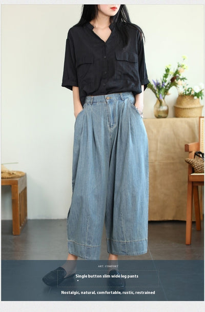 Pantalón Cropped Ancho de Tencel y Algodón para Tallas Grandes - Image 9