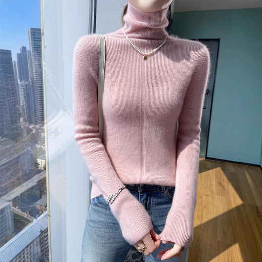 Suéter de Cuello Alto Tejido en Lana para Otoño e Invierno - Ajuste Slim - Image 16