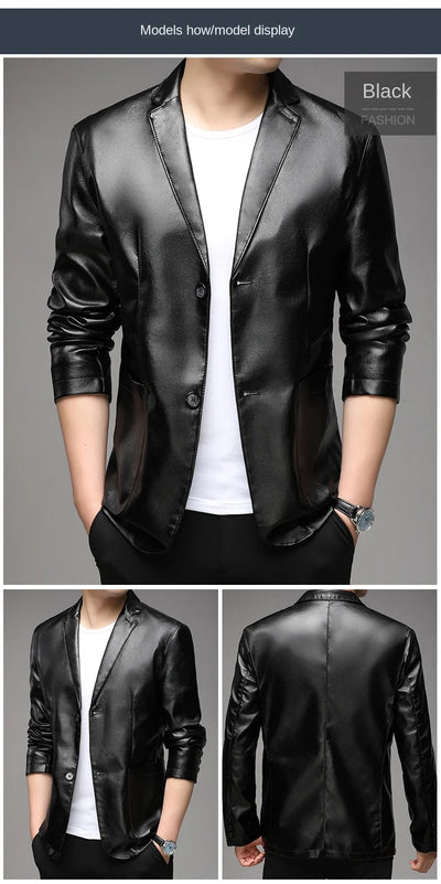 Chaqueta de Cuero PU Casual para Hombre Joven y Adulto - Image 11