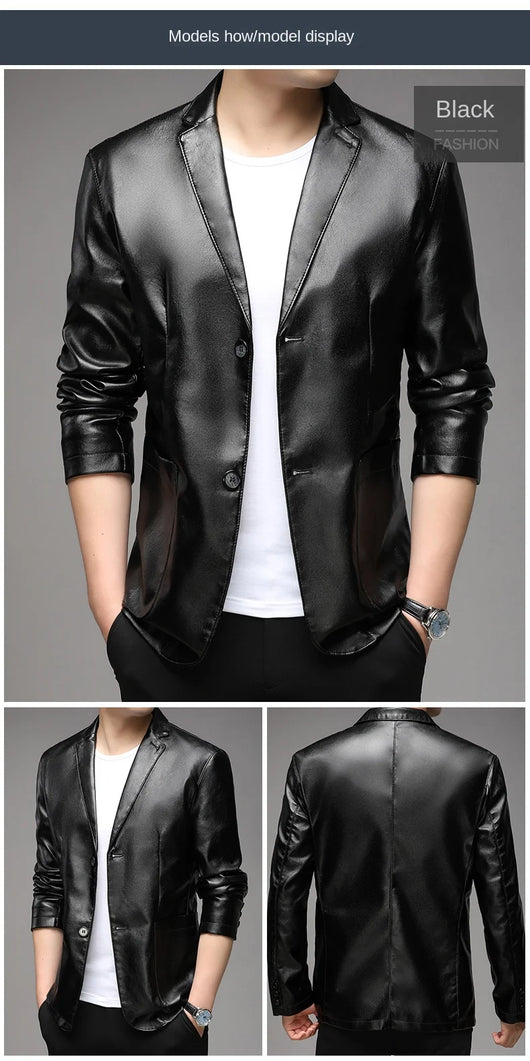 Chaqueta de Cuero PU Casual para Hombre Joven y Adulto - Image 11