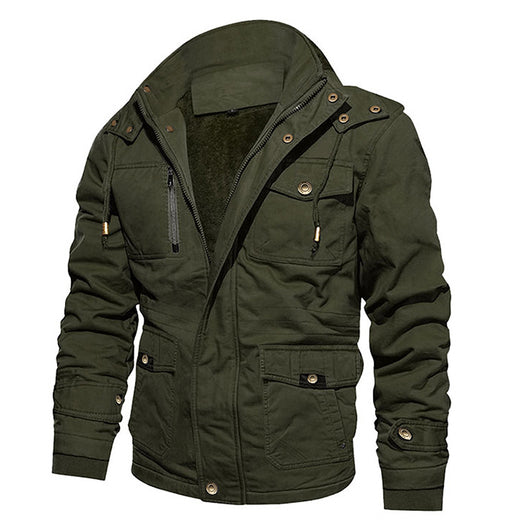 Chaqueta Abrigo Hombre Algodón con Capucha Forrado Velludo Multibolsillos Estilo Vintage - Image 2