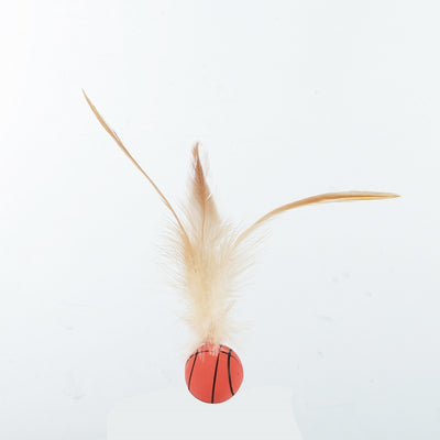 Three cat toys with pink balls and natural beige feathers, displayed on clear stands against a white background. - Image 4