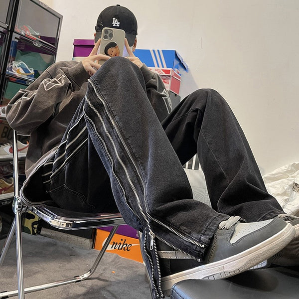 Pantalones Vaqueros Rectos con Cierre Americano para Hombre