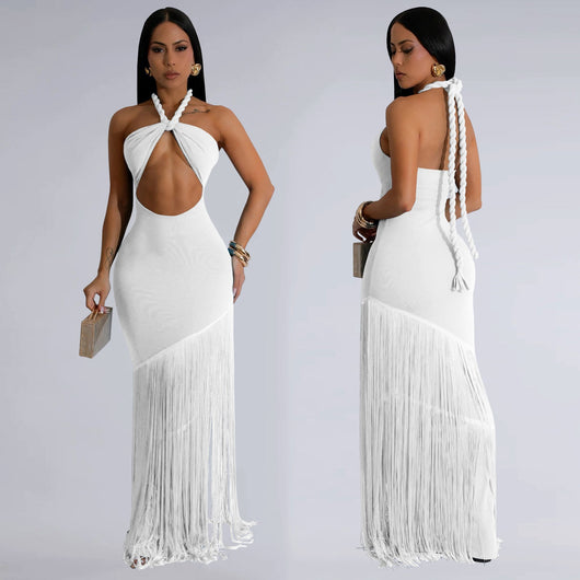 Vestido Tubo Escotado con Detalles de Borlas - Image 12