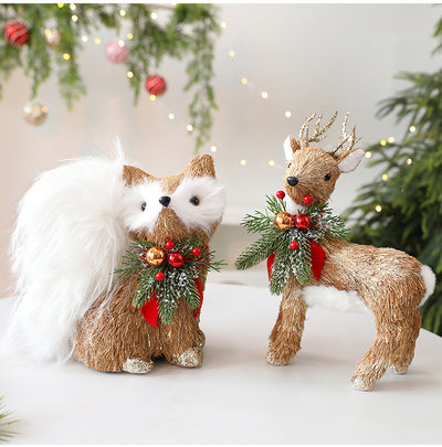 Adornos Navideños de Paja - Alce y Ardilla para Decoración Escénica - Image 10