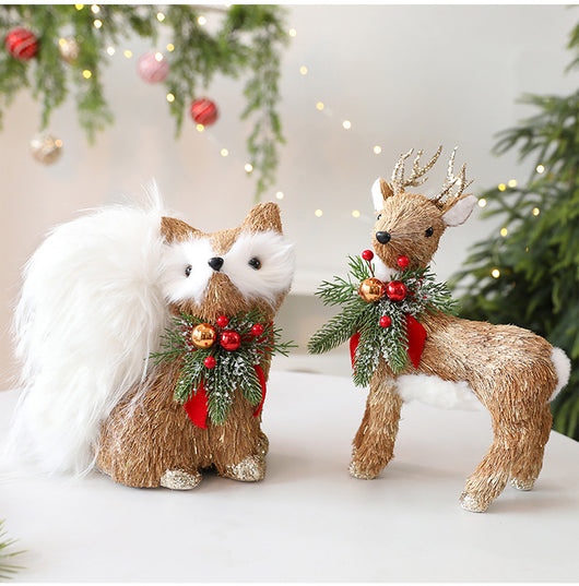 Adornos Navideños de Paja - Alce y Ardilla para Decoración Escénica - Image 10