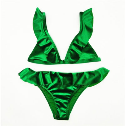 Bikini de Terciopelo Hielo con Volantes y Banda - Image 8