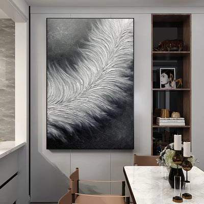 Cuadro Abstracto Plumas Blanco y Negro - Arte Moderno en Lienzo Grande con Textura - Image 3