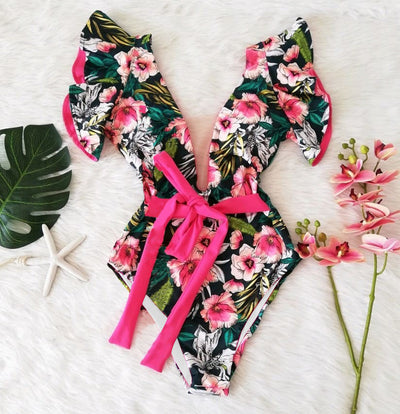 Traje de Baño Entero Estampado con Hombro Único y Volantes - Image 7