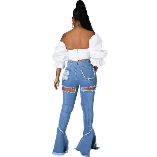 Jeans Acampanados Rotos con Bordes Crudos - Image 11