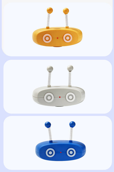 Light gray electric robot cat toy with two spring antennae, circular details, and a red indicator light. - Image 16