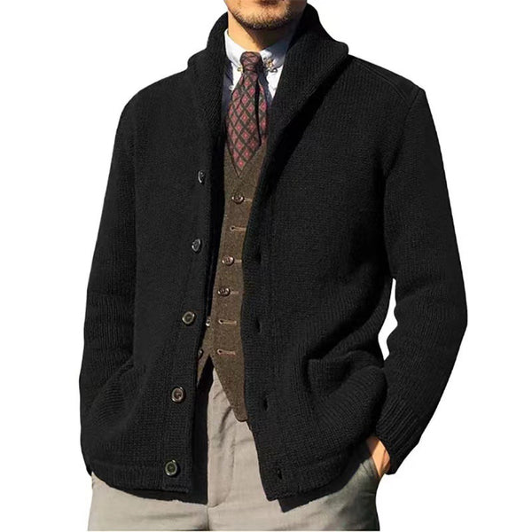 Cardigan de Cuello Chal Tejido Cable con Bolsillos y Botones