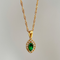 Olive Shaped Horse Eye Zircon Full Drill Titanium Steel Necklace Verde